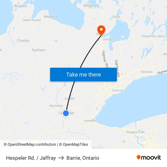 Hespeler Rd. / Jaffray to Barrie, Ontario map