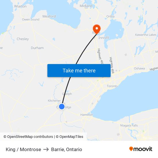 King / Montrose to Barrie, Ontario map