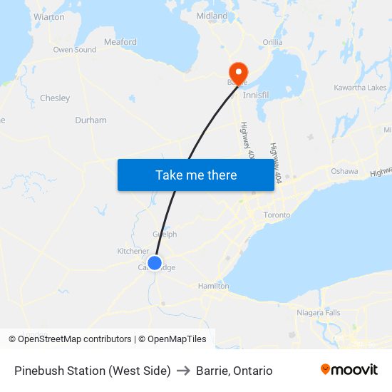 Pinebush Station (West Side) to Barrie, Ontario map