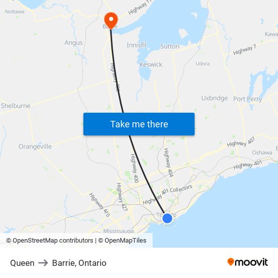 Queen to Barrie, Ontario map