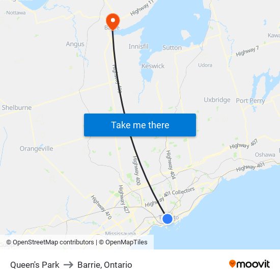 Queen's Park to Barrie, Ontario map