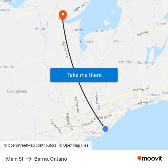 Main St to Barrie, Ontario map