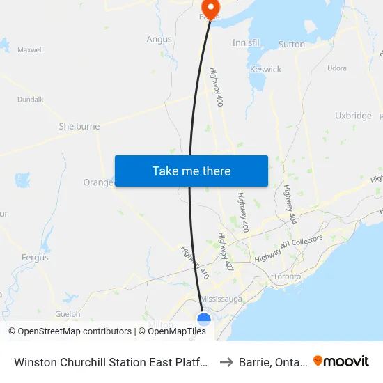 Winston Churchill Station East Platform 6 to Barrie, Ontario map