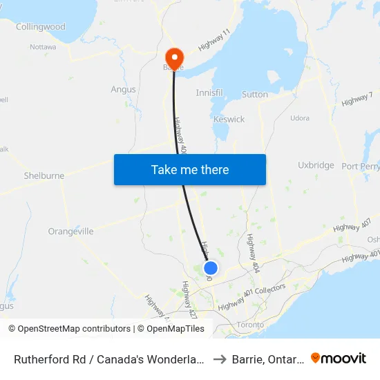 Rutherford Rd / Canada's Wonderland to Barrie, Ontario map