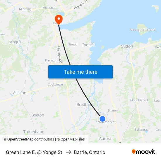 Green Lane E. @ Yonge St. to Barrie, Ontario map