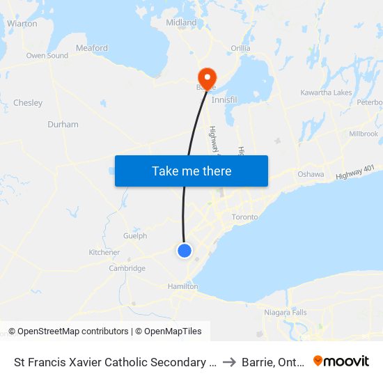 St Francis Xavier Catholic Secondary School to Barrie, Ontario map