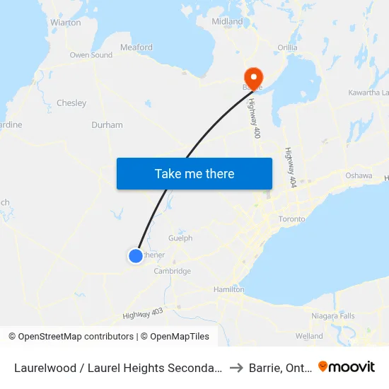 Laurelwood / Laurel Heights Secondary School to Barrie, Ontario map