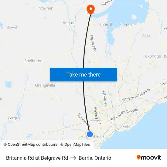 Britannia Rd at Belgrave Rd to Barrie, Ontario map