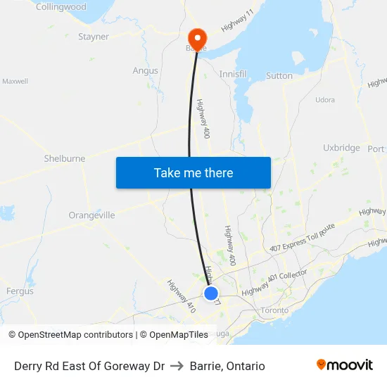Derry Rd East Of Goreway Dr to Barrie, Ontario map