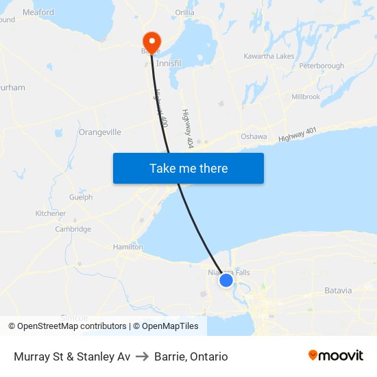 Murray St & Stanley Av to Barrie, Ontario map