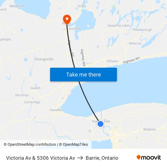 Victoria Av & 5306 Victoria Av to Barrie, Ontario map