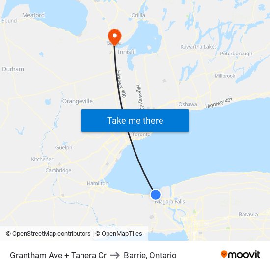 Grantham Ave + Tanera Cr to Barrie, Ontario map