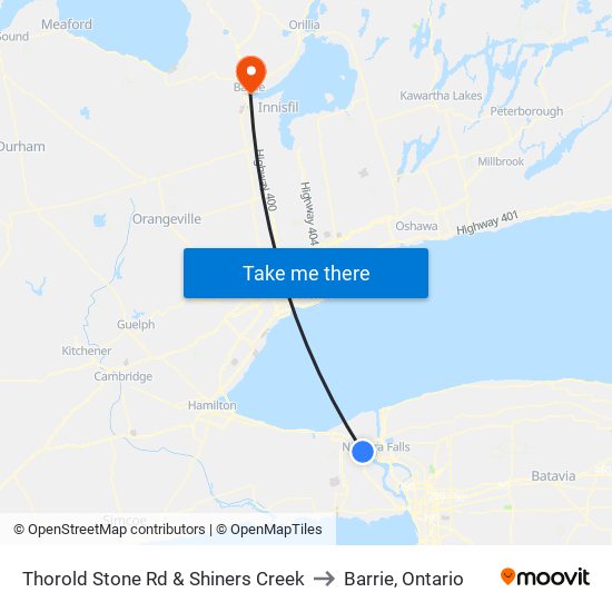 Thorold Stone Rd & Shiners Creek to Barrie, Ontario map