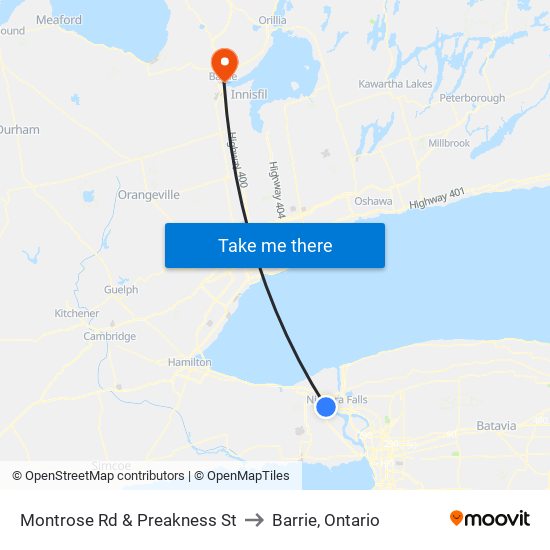 Montrose Rd & Preakness St to Barrie, Ontario map