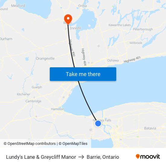 Lundy's Lane & Greycliff Manor to Barrie, Ontario map