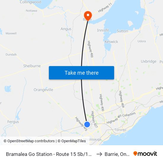 Bramalea Go Station - Route 15 Sb/115 Sb Stop to Barrie, Ontario map