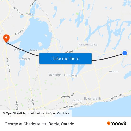 George at Charlotte to Barrie, Ontario map