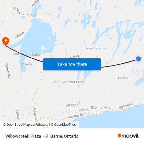 Willowcreek Plaza to Barrie, Ontario map