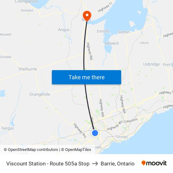 Viscount Station - Route 505a Stop to Barrie, Ontario map