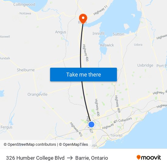 326 Humber College Blvd to Barrie, Ontario map