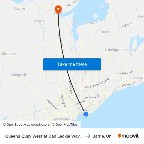 Queens Quay West at Dan Leckie Way East Side to Barrie, Ontario map
