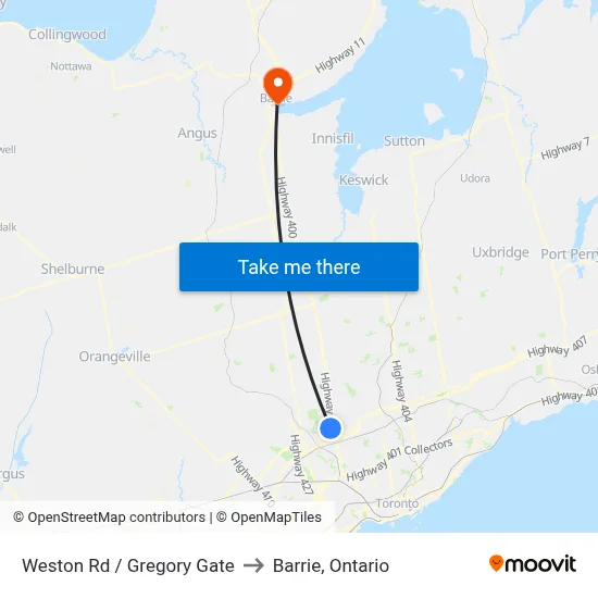 Weston Rd / Gregory Gate to Barrie, Ontario map