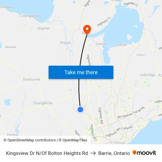Kingsview Dr N/Of Bolton Heights Rd to Barrie, Ontario map