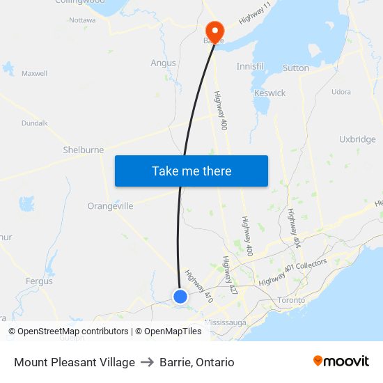 Mount Pleasant Village to Barrie, Ontario map