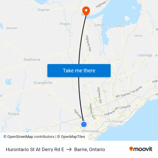 Hurontario St At Derry Rd E to Barrie, Ontario map