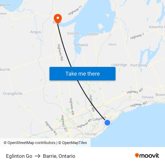 Eglinton Go to Barrie, Ontario map