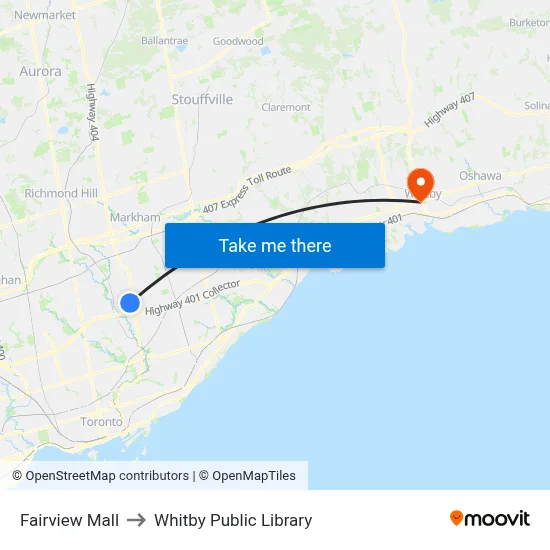 Fairview Mall to Whitby Public Library map