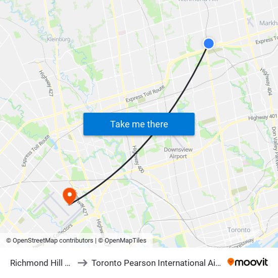 Richmond Hill Centre to Toronto Pearson International Airport (YYZ) map