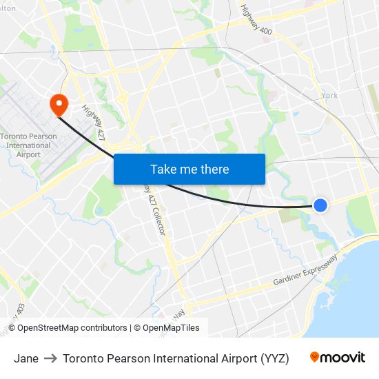 Jane to Toronto Pearson International Airport (YYZ) map