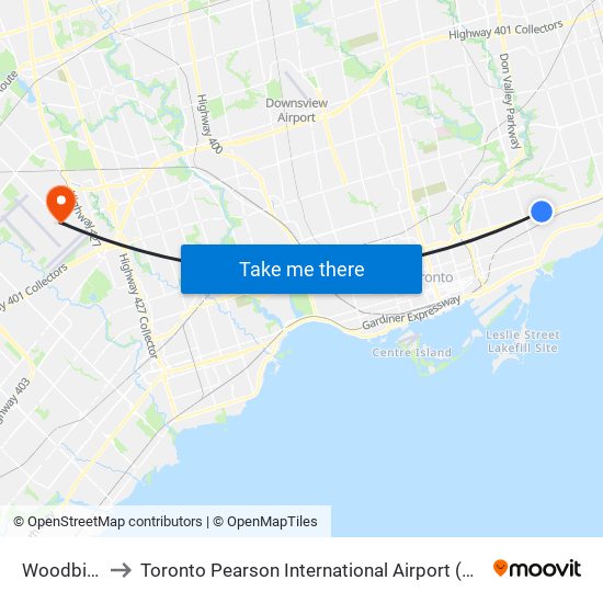 Woodbine to Toronto Pearson International Airport (YYZ) map