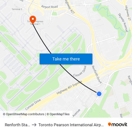 Renforth Station to Toronto Pearson International Airport (YYZ) map