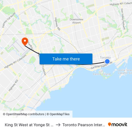 King St West at Yonge St West Side - King Station to Toronto Pearson International Airport (YYZ) map