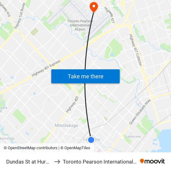 Dundas St at Hurontario St to Toronto Pearson International Airport (YYZ) map