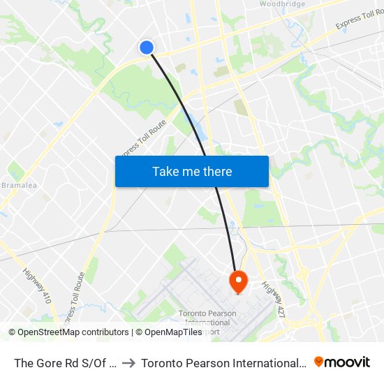 The Gore Rd S/Of Fogal Rd to Toronto Pearson International Airport (YYZ) map