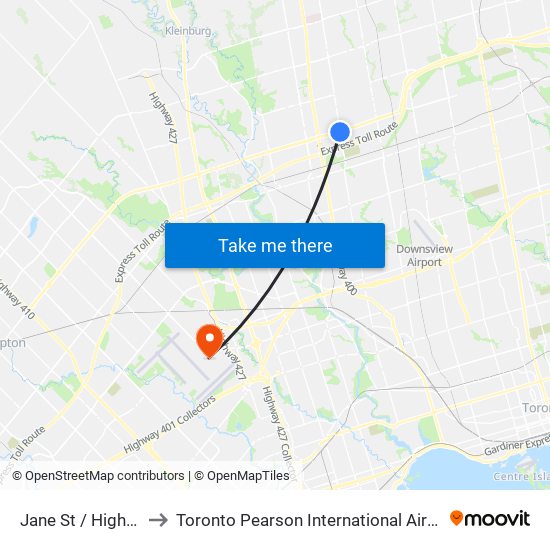 Jane St / Highway 7 to Toronto Pearson International Airport (YYZ) map