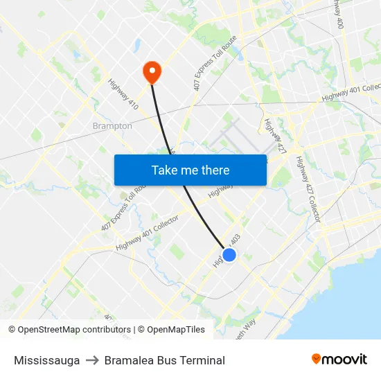 Mississauga to Bramalea Bus Terminal map
