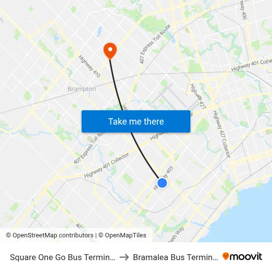 Square One Go Bus Terminal to Bramalea Bus Terminal map