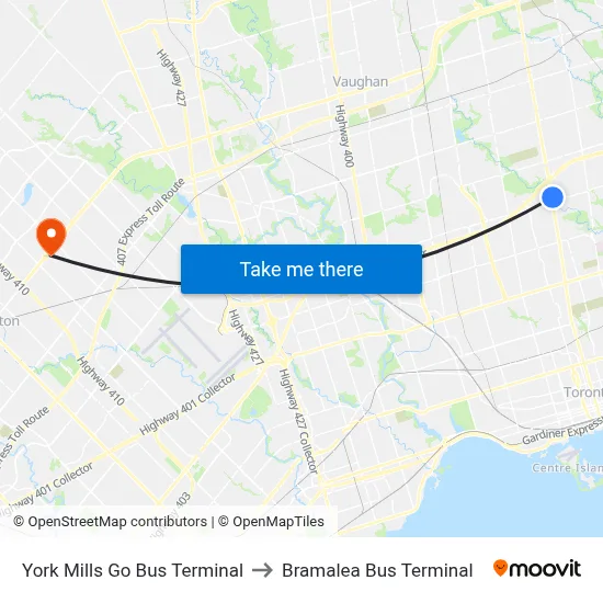 York Mills Go Bus Terminal to Bramalea Bus Terminal map