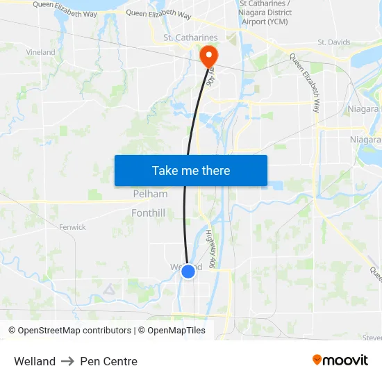 Welland to Pen Centre map