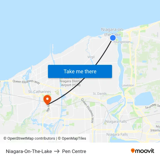 Niagara-On-The-Lake to Pen Centre map