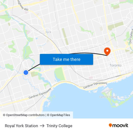 Royal York Station to Trinity College map