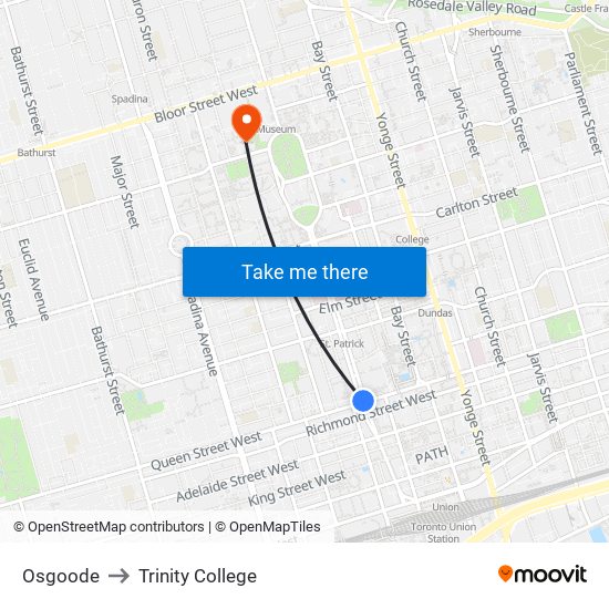 Osgoode to Trinity College map