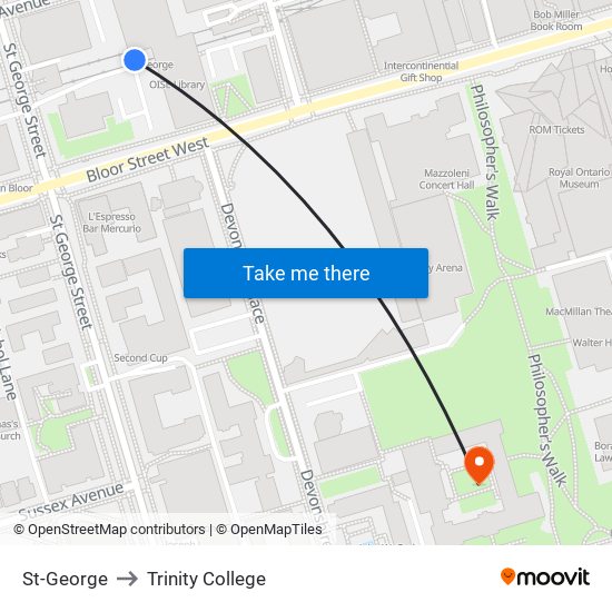 St-George to Trinity College map