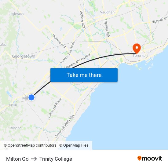 Milton Go to Trinity College map