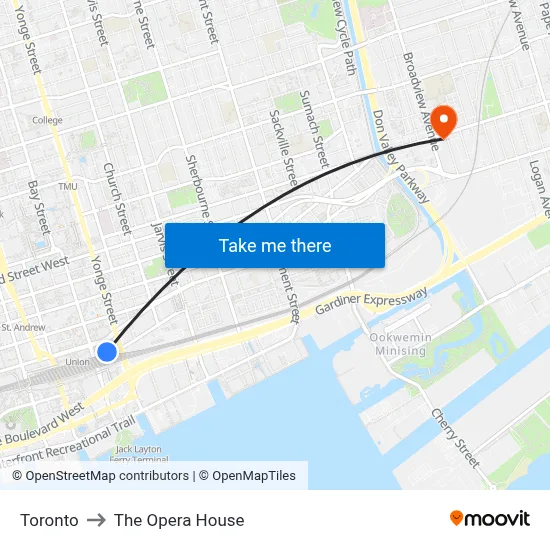 Toronto to The Opera House map