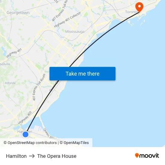 Hamilton to The Opera House map